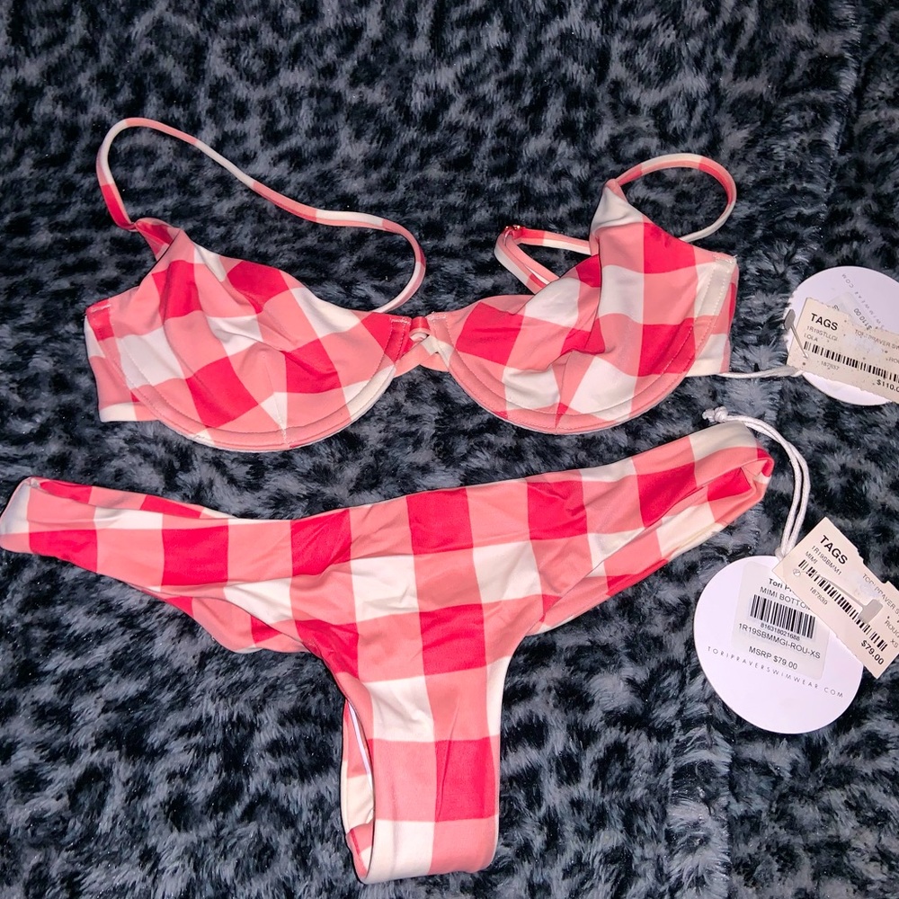 Pink plaid bikini top